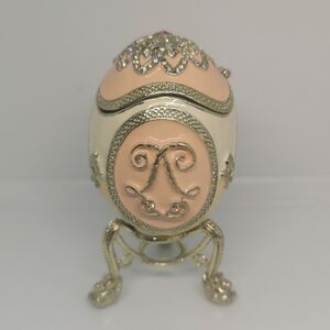 Pink Enameled Gold Tone 3" Jewelley/ Trinket Box With Hinge And Matching Stand